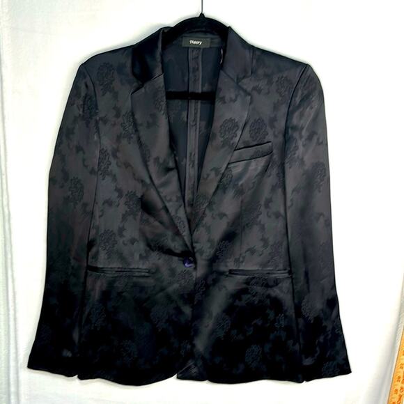 Theory Grinson Blazer Black Jacquard Size 0 OVERSIZED - Picture 3 of 14